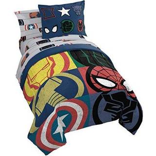 Jay Franco Marvel Avengers Emblems 7 stykker fuld seng sæt - Inkluderer dyne & ark sæt sengetøj - Super Soft Fade Resistent Microfiber (Official