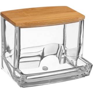 Opbevaring til vatpinde med bambuslåg - Transparent - 9,3cm x 8cm x 7,4cm - Adeline