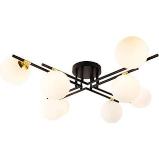 Loftslampe sort med guld og opalglas 8-lys - Lynn