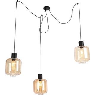 Design pendellampe sort med ravglas 3-lys 226 cm - Qara