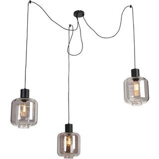 Design hængende lampe sort med røgglas 3-lys 226 cm - Qara