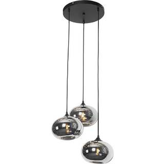 Art Deco Pendellampe sort med røgglas 3-lys Rund - Busa