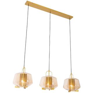 Pendellampe guld med ravfarvet glas 30 cm lang 3-lys - Kevin