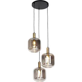 Design pendellampe sort med guld og røgglas 3-lys - Zuzanna