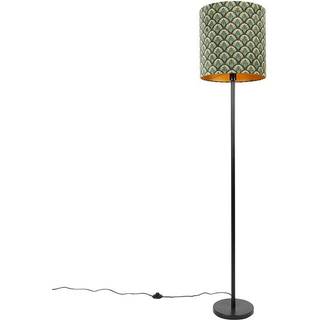 Gulvlampe sort skærm påfugl design guld indvendig 40 cm - Simplo