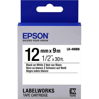 Epson Labelworks Standard LK (erstatter LC) båndpatron ~ 1/2 """" Sort på White (LK-4WBN)-Til brug med Labelworks LW-300 LW-400 LW-600P og LW-700 L