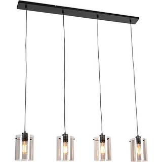 Design hængende lampe sort med røgglas 4-lys - Dome