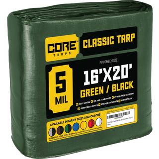 CORE TARPS KLASSIK 5 MIL TARP DÆKNING Vandtæt UV -resistent RIP og tåre Proof Poly Tarpaulin med forstærkede kanter til tagcamping Patio Pool Cov