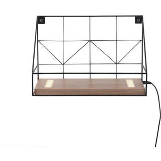 LED-væglystavle med træhylde, 30x15cm
