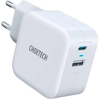 Choetech USB-C PD og USB-A QC Vægoplader, 38W, Hvid