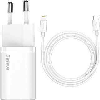 Baseus Compact 20W Vægoplader USB-C Quick Charge m. 1 meter USB-C til Lightning Kabel - Hvid