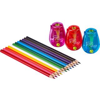 Bostitch Office Twist-N-Sharp Manual Pencil Slibener 3-Pack med 12 farvede blyanter til b?rneaktiviteter eller voksenfarve