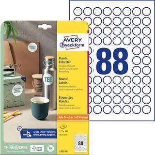 Avery 6222-10 Runde produktetiketter Ø20mm 10ark