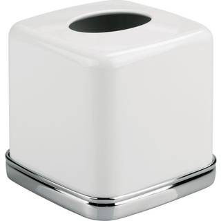 Idesign York Facial Tissue Box Cover Vintage Holder til badev?relset forf?ngelighed bordplader 5,75 """" x 5,75 """" x 5,5 """" krom og hvid