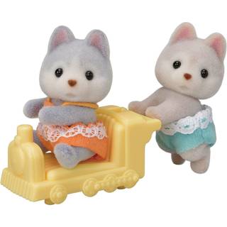 Calico Critters Husky Twins S?t med 2 samlerobjekter med k?ret?jstilbeh?r
