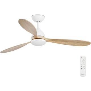Poros loftventilator, LED-lampe, hvid/lyst træ