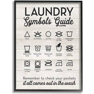 Stupell Home Decor Collection vaskeri Symboler Guide Typografi Stor indrammet Giclee -teksturiseret kunst