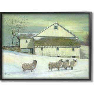 Stupell Home Decor f?ret foran bondehuset Gr?nt tonet maleri Indrammet giclee tekstureret kunst multi-farve