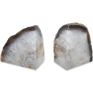 Nature's Decorations Agate Bookends - En naturlig geode -bog af h?j kvalitet slutter med gummibofangere til hylder Office Home Decor - Heavy Duty