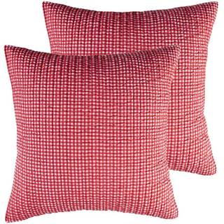 Levtex Home Merry & Bright Collecion - Gnome til ferien - vatterede euro -shams (26x26in.) Ingen indsats - Micro Gingham - Rød og hvid - Vendbar