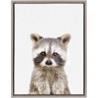 Kate og Laurel Sylvie Baby Raccoon Animal Print Portrait Framed Canvas Wall Art af Amy Peterson 18x24 Gray