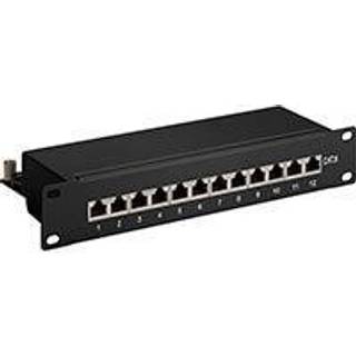 CAT 6 10 tommer patch panel, 12 port, sort, Papirboks med label