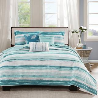 Madison Park Quilt Set Cottage Coastal Design 6 Piece Set - All Season Coverlet Sengetedt Lett Vægt Bedding Lag Shams Kast Puder King/Cal King (1