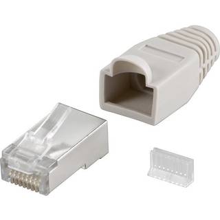 CAT 5e RJ45 plug afskærmet med stress mindskene hætte, grå - 1 stk.