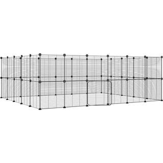 44-panels kæledyrsindhegning med låge 35x35 cm stål sort