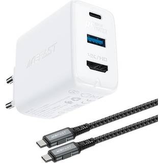 Acefast 2i1 oplader GaN 65W USB-C/USB og HDMI adapter 4K@60Hz + USB-C kabel 1,8m - Hvid