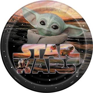 Multicolor Mandalorian the Child Round Dinner Plates (9 """") 8 Count - Perfekt til Star Wars -fans og tema -fester