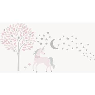 Levtex Baby - Colette Resuable Wall Decal - Unicorn Tree and Stars - Pink og Gray - Nursery Accessories - Størrelse: 58 x 30 tommer.