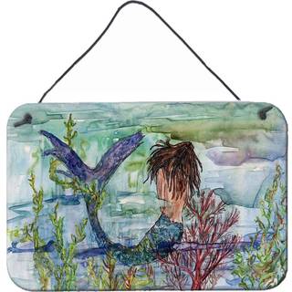 """" Caroline's Treasures Brunette Mermaid Coral Fantasy Wall eller Door Hanging Prints 8973DS812 8 """" ""H X 12"" """" W Multicolor """"