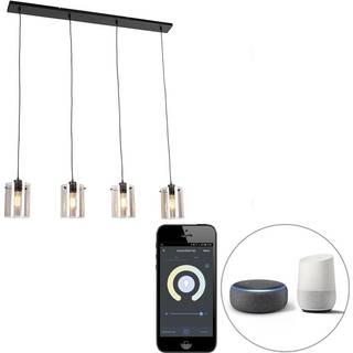 Smart pendellampe sort med røgglas inkl. 4 Wifi ST64 - Dome
