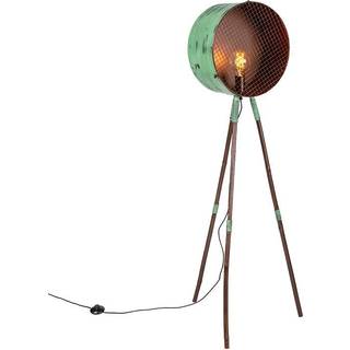 Vintage gulvlampe på bambus-trebenet grøn med kobber - Barrel