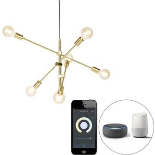 Smart pendellampe messing 6-lys inkl. Wifi G95 - Sydney