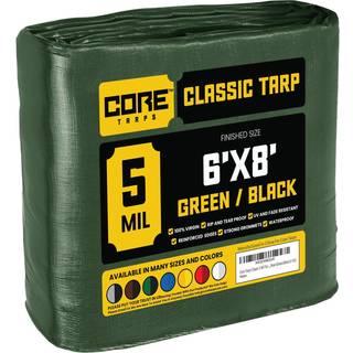 CORE TARPS KLASSISK 5 MIL TARP DÆKNING Vandtæt UV -resistent rip og tåre Proof Poly Tarpaulin med forstærkede kanter til tagcamping Patio Pool Co