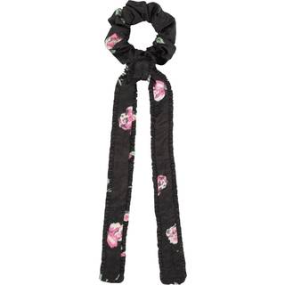 Crinkled Satin Frill Bow Scrunchie - Black - GANNI - Sort One Size