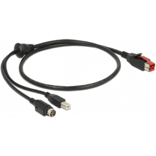 Delock PoweredUSB-kabel han 24 V til USB-B han + Hosiden Mini-DIN 3-benet han 1 m