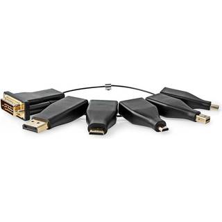 Nedis HDMI™ Adapter | DisplayPort Han / DVI-D 24 + 1-pin han / HDMI™ Micro-stik / HDMI™ Mini-stik / Mini DisplayPort han / USB-C™ Han | HDMI ™ -udgang | Guldplateret | Lige | PVC | Sort | 1 stk. | Box