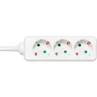 Schuko, 3-stikdåse med sidejord, HVID Ledningslængde:1,5 meter - Stikprop:Schuko stikprop