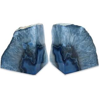 Nature's Decorations Agate Bookends - En kvalitet Blue Geode Book slutter med gummibofangere til hylder Office Home Decor - Heavy Duty Cool Stone