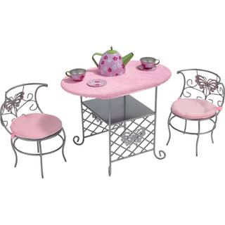 Badger Basket Tea Time Toy Metal Doll -bord og stoles?t med tilbeh?r til 18 tommer dukker - s?lv/lyser?d/multi