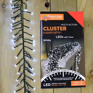 480 LED (6,2 m) Premier Klynge Juletræslys med timer - Koldt hvidt lys