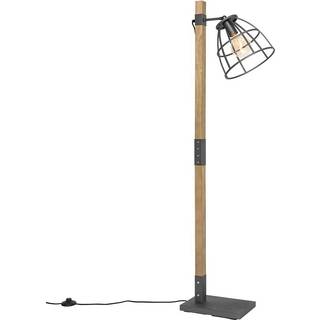 Industriel gulvlampe mørkegrå med træ - Arthur