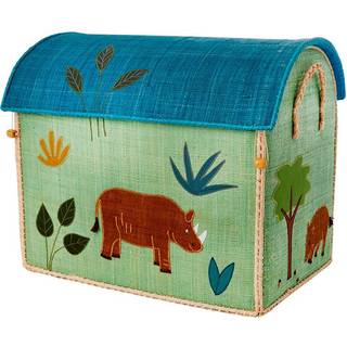 RICE Raffia Opbevaringshus - Jungle Animals - Grøn - Stor