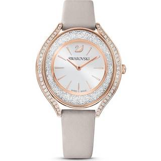 Crystalline Aura Uhr, Schweizer Produktion, Lederarmband, Grau, Roségoldfarbenes Finish