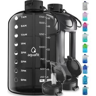 Aquafit Half Gallon Vandflaske med tidsmark?r - 64 oz vandflaske med halm - gymnastiksalflaske med rem - stor vandflaske - genanvendelige vandfla