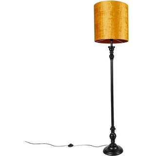 Gulvlampe sort med guld stofskærm 40 cm - Classico
