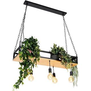 Industriel pendellampe sort med træ 5-lys - Shelf